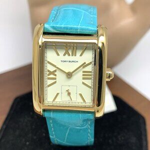 Tory Burch Women's Watch TBW1075 Tank Cream Dial Gold Quartz Blue Leather Band